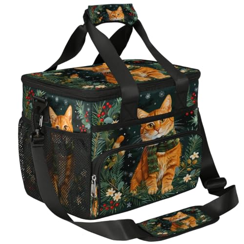 Christmas Cat Insulated Picnic Backpack Lunch Box for Women Men Picnic Basket Tote Lunch Bag Picnic Bag Portable Lunch Bags for Picnic, Beach, Work, Trip,Office, Camp Scarf Cat
