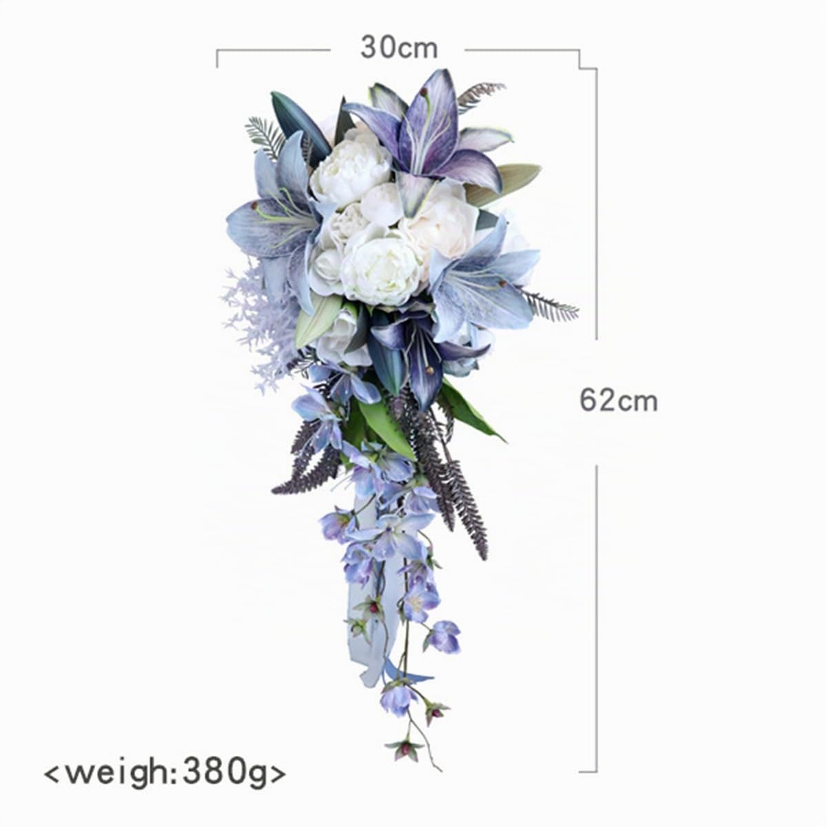 Hochzeit Sträuße, Wasser Tropfen Wasserfall Braut künstliche Blumen Braut Rosen Strauß für Zeremonie Jahrestag Braut Dusche Party Hochzeit Dekoration Sträuße (Blau Violett)