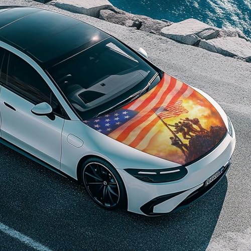 Image of Patriotism Design Car Hood Cover Elastic Polyester Car Hood Protector Waterproof Auto Flag Auto Exterior Accessories for Most Sedans SUV Pickup Trucks Jeeps