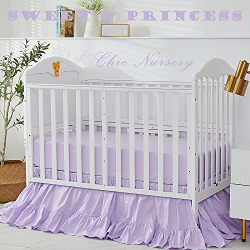 Image of Brandream Crib Bed Skirt for Baby Girls Boys Purple Boho Bohemian Solid Cotton Toddler Bedskirt Farmhouse Chic Ruffle