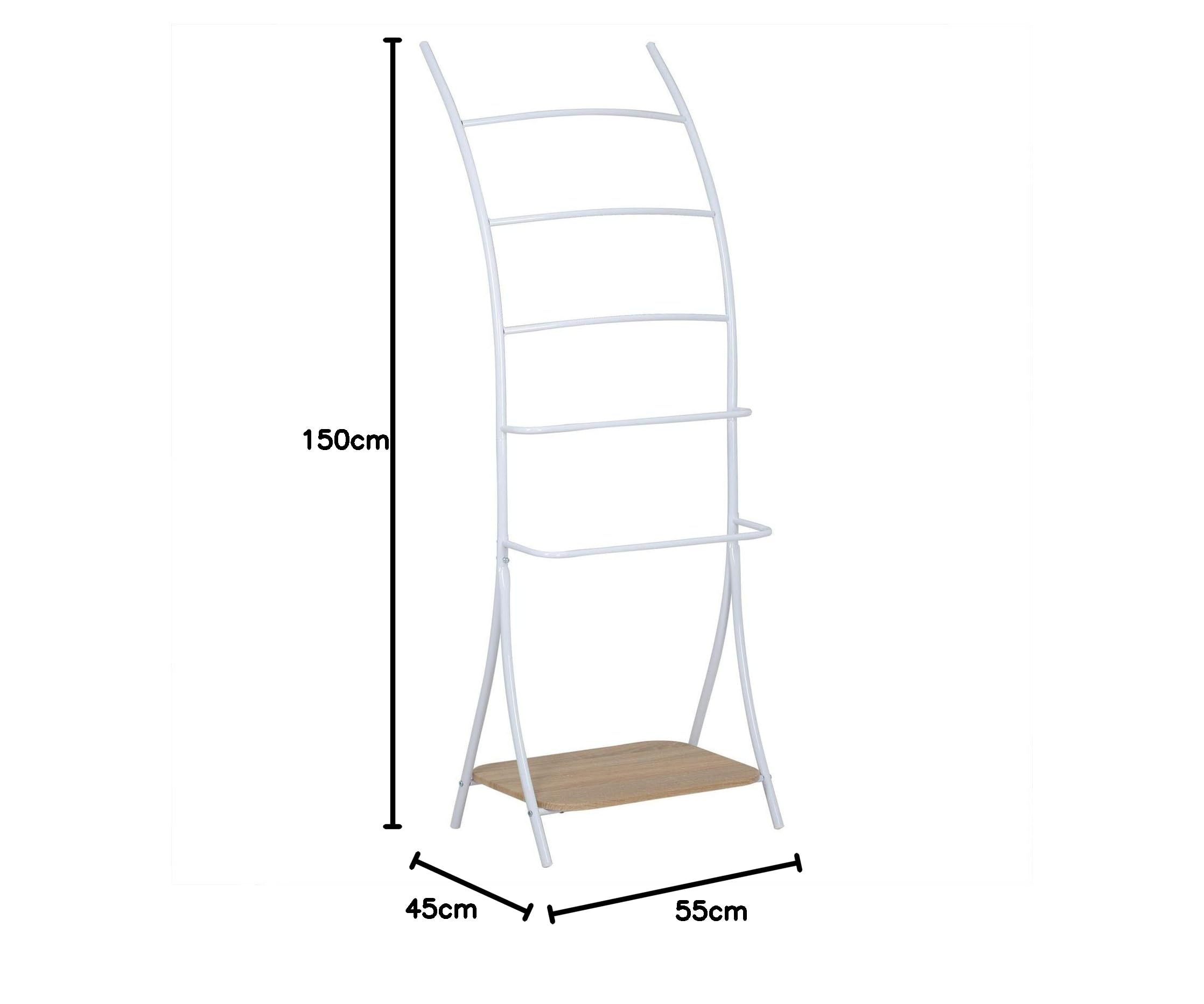 IDIMEX Porte-Serviettes sur Pied Edy avec 5 Niveaux de différentes hauteurs en métal Blanc et 1 étagère Portant pour vêtements et Linge de salles de Bain