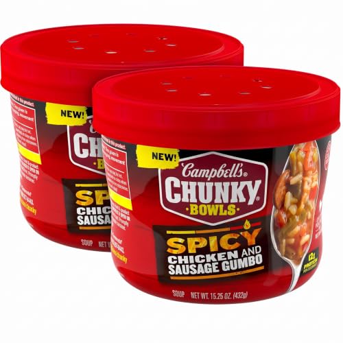 Campbell’s Chunky Soup, Spicy Chicken and Sausage Gumbo, 15.25 oz Microwavable Bowl (Pack of 2)