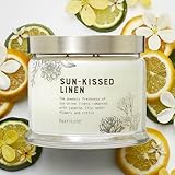 PartyLite Sun-Kissed Linen Scented, Notes of Jasmine Musk, Lily & Citrus, 13.2oz 3-Wick Jar Candle, 45 Hour Burn Time, Luxurious Fragrance, Ideal for Gifting