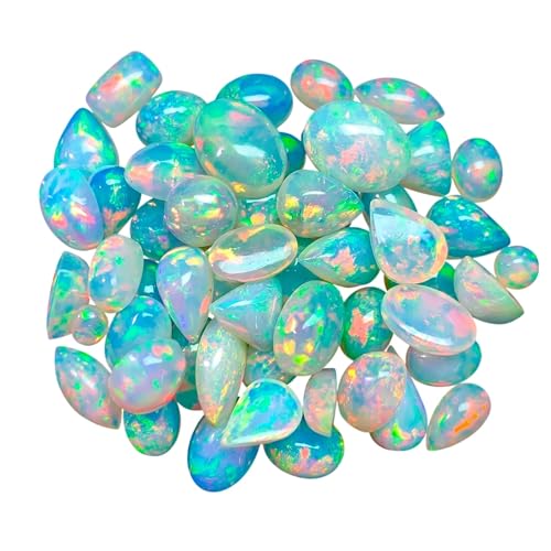 Natural 2 Cts Calibrated AAAA+ Ethiopian Opal Gemstones Cabochons Lot 4-6 MM Multi Fire Welo Opal Stones for Jewelry Making Supplies Healing Crystals Gems Loose Gemstones 7-10 Pcs