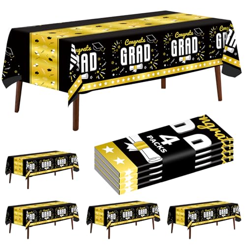 JHDZDHY 4 Pack Graduation Tablecloth 54"x108" Disposable Plastic Tablecloths Gongrats