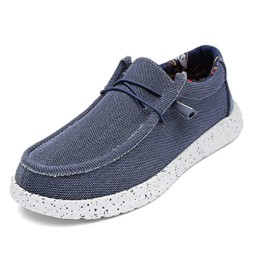 YONGJIA Men's Wally Lace Up Loafers Canvas Slip-on Comfortable Light-Weight Walking Driving Shoes