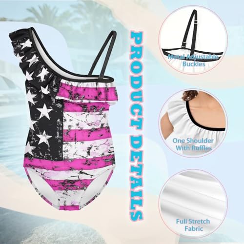 Image of Xpyiqun Swimsuits for Girls 3-14 1-Shoulder Ruffle Bathing Suit One Piece Adjustable Halter Swimming Wear