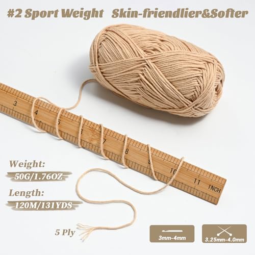 Image of Cotton Yarn for Crocheting - 524.9yds / 7.05oz Baby Yarn for Crocheting Soft - 100% Milk Cotton Yarn 5 Ply Crochet Amigurumi Yarn for Crafts&Puzzle /Socks /Hats(4 Brown)