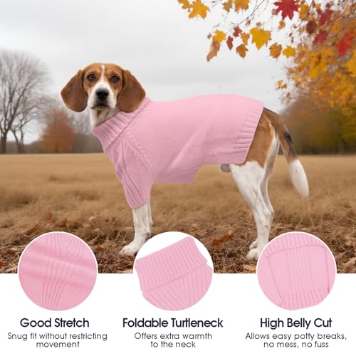 Image of Turtleneck Dog Sweater, Thermal Knitted Sweater for Small Dogs (Pink, M)