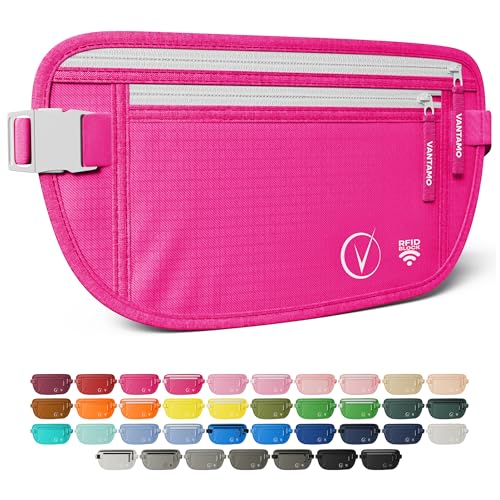 Image of Vantamo Money Belt with RFID For Men & Women, Hidden Passport Holder for Travel, 2 Compartment Travel Fanny Pack for Women Anti Theft