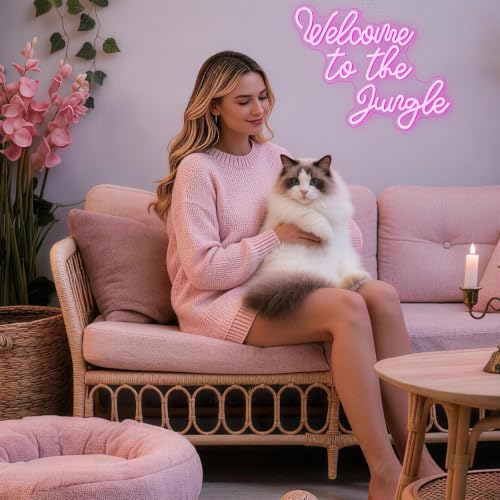 Image of Welcome to the Jungle Neon Sign Pink Led Word Neon Light Signs for Wall Decor Usb Letter Light Up Sign for Bedroom Nursery Kids Room Garden Home Wedding Birthday Party Decorations Gifts | Pink Neon Sign, Birthday Parties, Wedding Celebrations, Outdoor Decor, Gift for Teens, Families and Outdoor Jungle Lovers