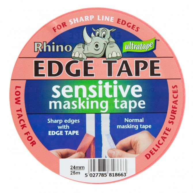Rhino Sensitive Edge Masking Tape, Pink, 36mm x 25m – Low Tack Painters Tape for Delicate Surfaces, Clean Removal (4)