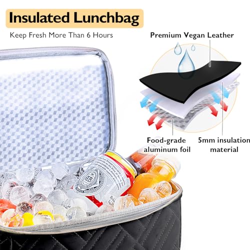 GLORIEROO XL Lunch Bag Women Great Teacher Mothers Day Gifts for Women - Large Insulated Lunch Box Tote Cooler - Stylish Vegan Leather 2 Tier Lunch Box for Women Travel Work 2 51JQnyVfvkL