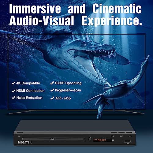 MEGATEK Region-Free HDMI DVD Player for TV, Compact CD/DVD Player for Smart TV, USB Port, Plays All Region DVDs & Multi Formats, Metal Housing, HDMI/RCA Cables & Remote Included - Image 4