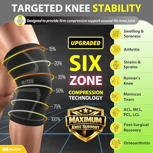 Knee Brace for Meniscus Tear 2 Pack, Knee Compression Sleeve for Men and Women, Knee Support for Arthritis, Swelling, Inflammation, ACL, Pain Relief, Running, Workout, Sports and Recovery Gray L