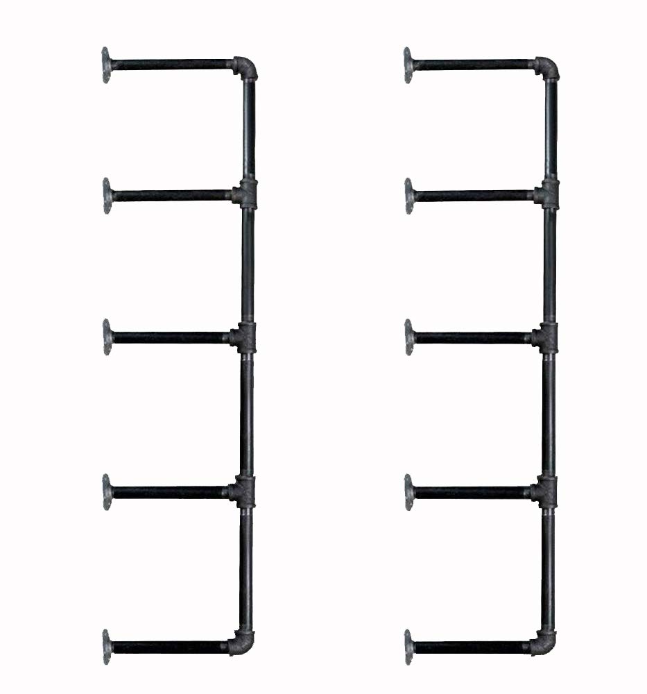 (52" Tall,5 Tier, 2 pcs) Industrial Retro Wall Mount Iron Pipe Shelf