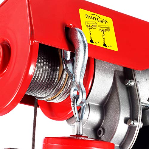 Partsam 2200Lbs Automatic Lift Electric Cable Hoist With Wireless Remote Control 120V Overhead Crane Garage Ceiling Pulley Winch W Towing Strap, Electric Wire Rope Hoist, 38Ft Lifting Height #TOP5