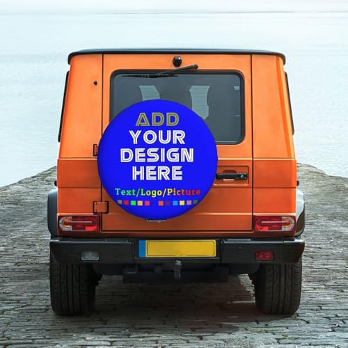 Image of Custom Spare Tire Cover, Personalized Text Image Waterproof Dust-Proof Universal Wheel Covers Protectors Fits Tire for Trailer RV SUV Truck Camper, Blue