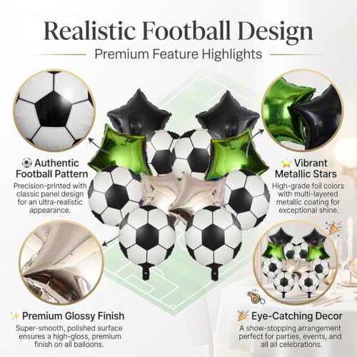 Image of Atpata Funky Football Theme Foil Balloons - 18 Inch Round Football Shape Foil Balloons for Kids Sports Themed Birthday Party Decor and Goal theme Celebrations (Stars & Footballs)