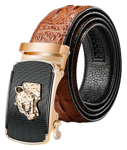 Mens Belts,Fashion Belt Men Cowhide Animal Head 3d Automatic Alloy Buckle Luxury Belts Adjustable
