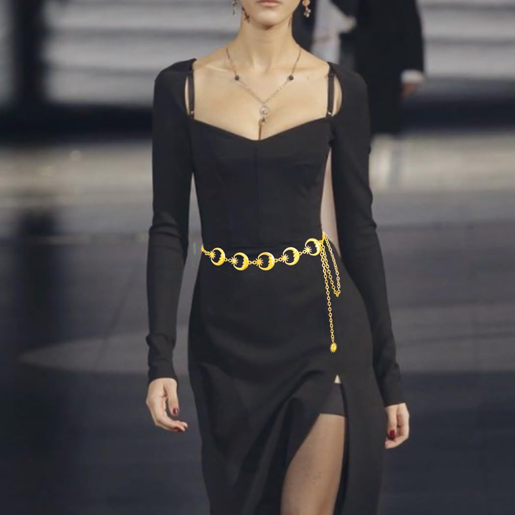 Navoky Moon Star Metal Waist Chain Sun Pendant Belly Belt Body Chains Jewelry Accessories for Women and Girls