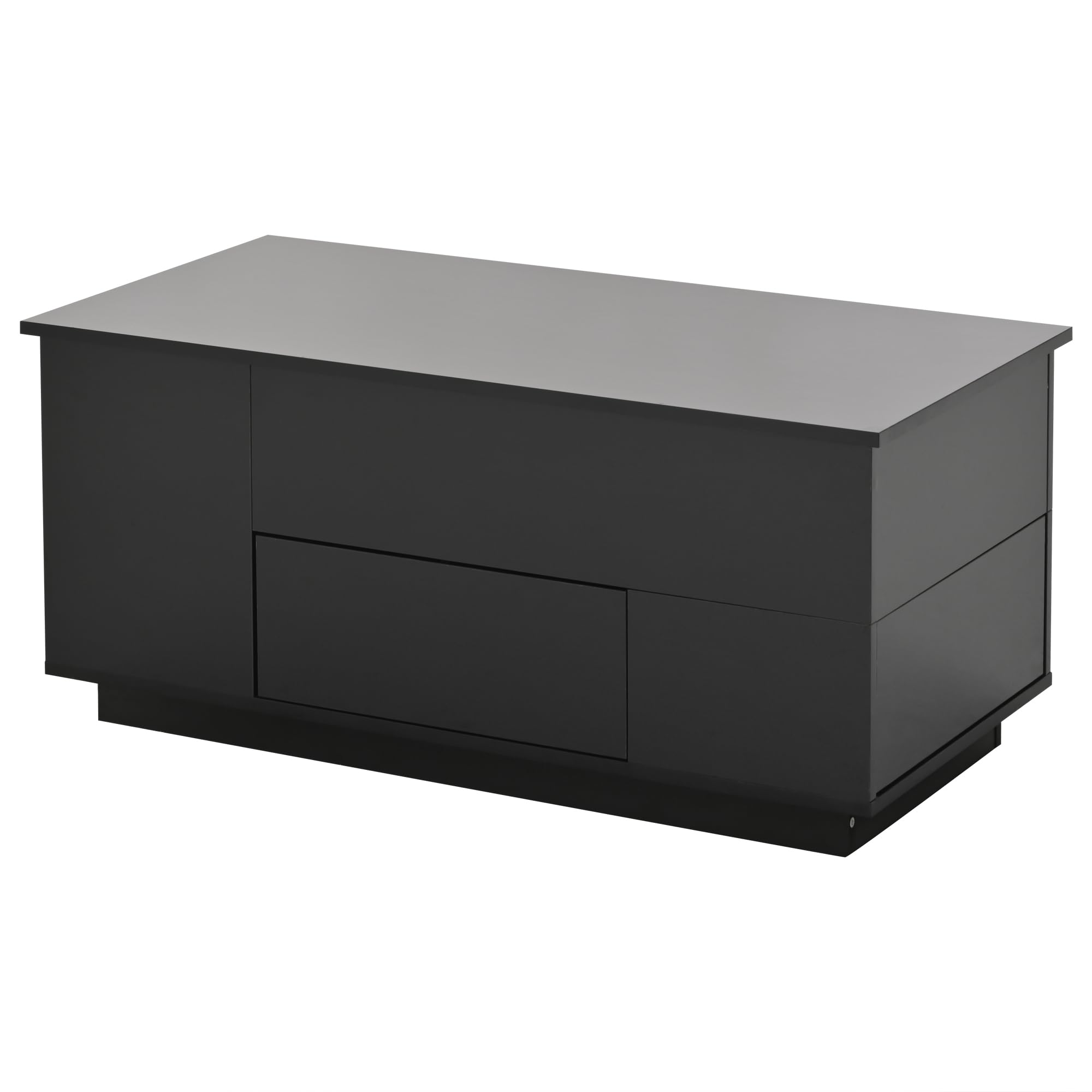 Kebnor Mesa de centro 4 en 1, mesa de sofá ajustable con LED, mesa de café con 2 cajones, mesa brillante con sofá y 2 taburetes, mesa auxiliar con espacio de almacenamiento oculto, capacidad de carga