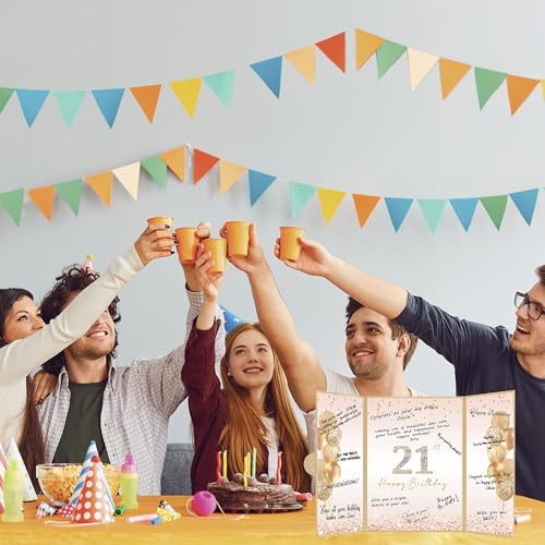 Image of DARUNAXY Champagne Happy 21st Birthday Alternative Signature Guest Book | 21st Birthday Party Decorations for Girls Women, Cheers to 21 Years Old Gifts 21 Birthday Signing Card Board Party Supplies