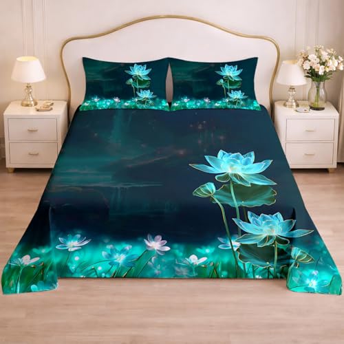 Image of Cloth Fusion Glace Cotton Flat Bedsheet for Double Bed with 2 Pillow Covers (90x100 Inches, Petal Top)