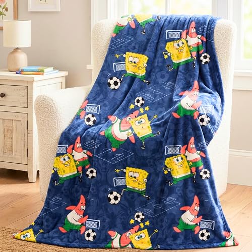 Spongebob Squarepants Kids Sports Soccer Throw 46 in x 60 in Soft Plush Blanket for Couch Bed or Sporting Events 2026 World Tournament (Officially Licensed Product) by Franco