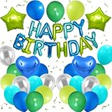 Blue Green Birthday Decorations for Boys,Blue Green Silver Balloons Happy Birthday Balloons Banner for Boys Girls Mermaid Ocean Theme Birthday Baby Shower Party Decorations