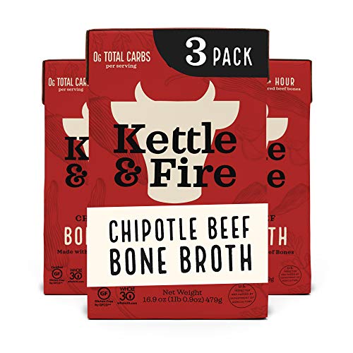 Kettle and Fire Chipotle Beef Bone Broth, Keto, Paleo, and Whole 30 Approved, Gluten Free, High in Protein and Collagen, 3 Pack