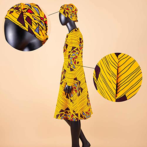 Image of African Dashiki Dresses for Women Party Flower Floral Fashion Culture Vintage+Headwrap 35x45 inch