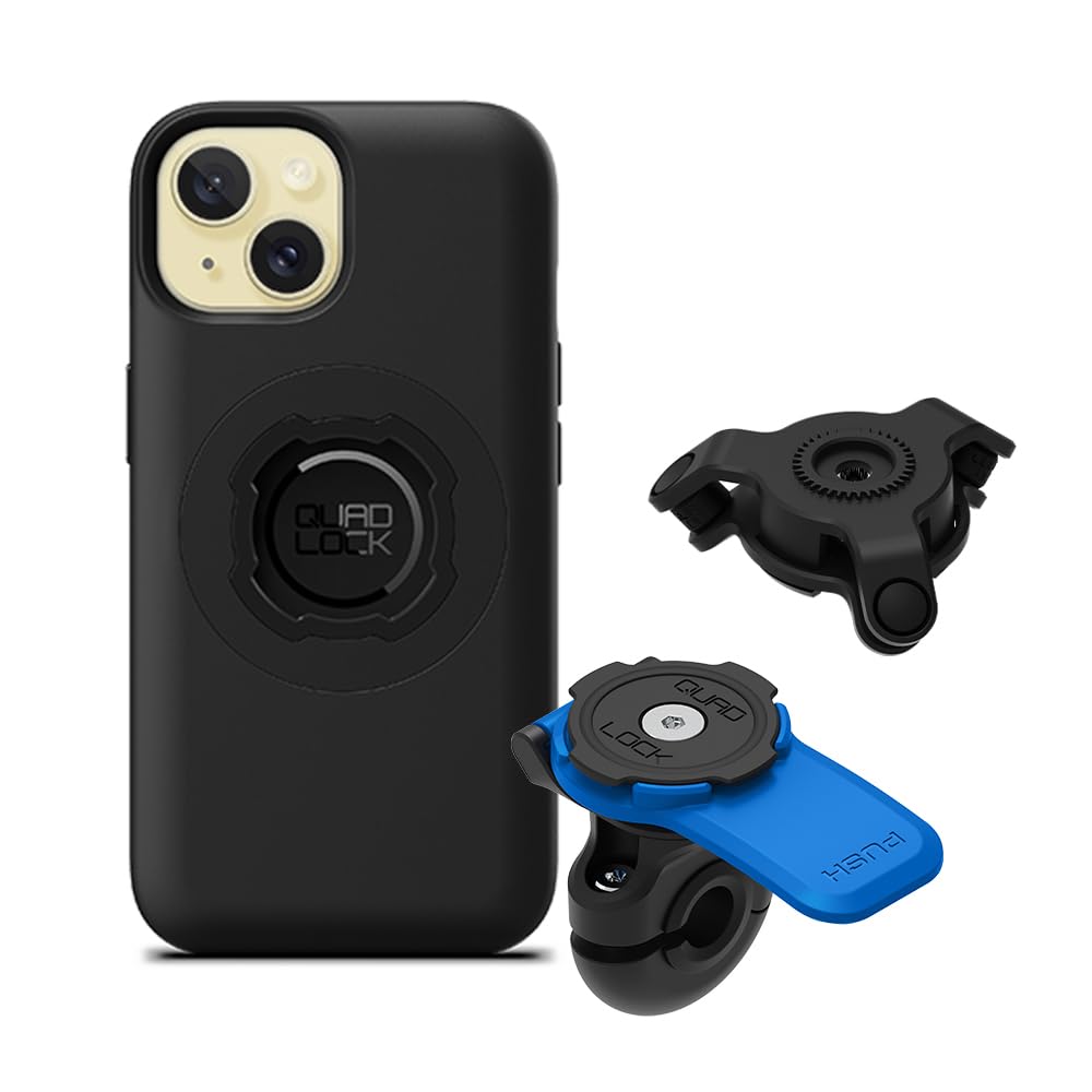 Quad Lock Mirror Motorcycle Phone Mount with Vibration Dampener and MAG Phone Case for iPhone 15