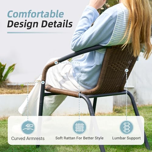 Image of Amopatio Outdoor Dining Chairs Set of 4, Stackable Outdoor Patio Chairs, Rattan Wicker Patio Chairs Set of 4, for Porch, Deck, Garden, Poolside, Yard, Bistro, Restaurant, Brown