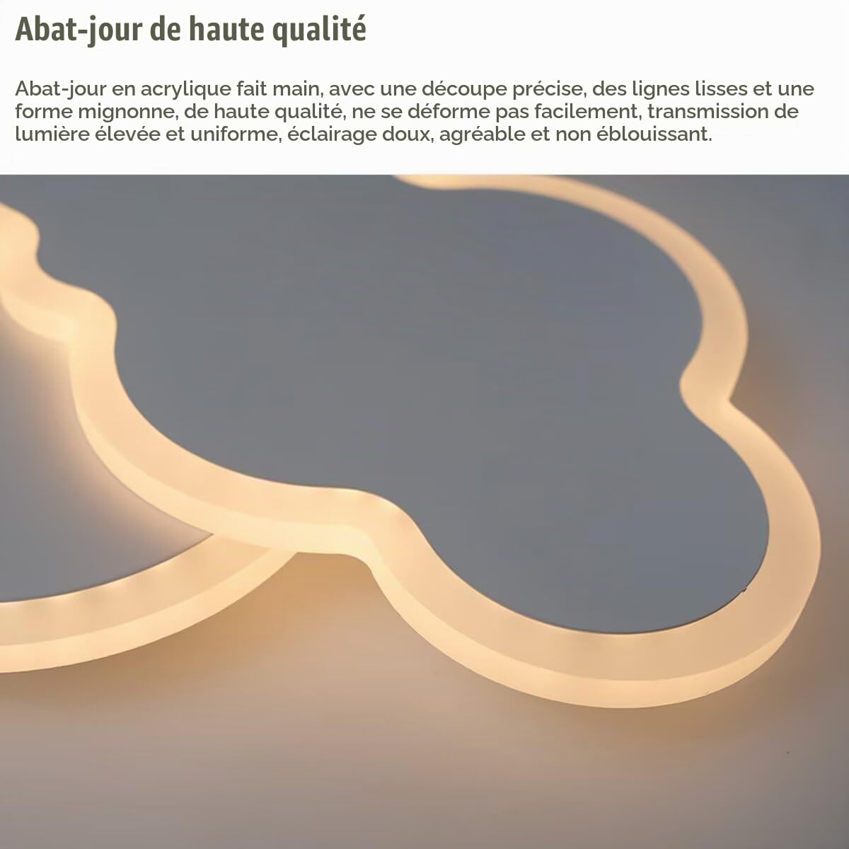 Plafonnier LED 3D nuage 50 cm avec 2 nuages, lustre pour chambre d'enfant, salon, chambre de garçon ou de fille, 3 éclairages, 36 W