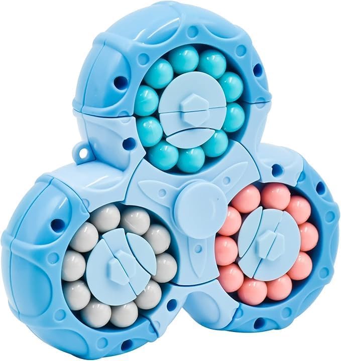 Image of Magic Bean Rotating Cube, Magic Bean Toys Decompression Rotating Small Beads Magic Cube, Creative Finger, Puzzle Toy Fun Learning , Stress Relief Fidget Toy Gift for Kids (Blue Colour)