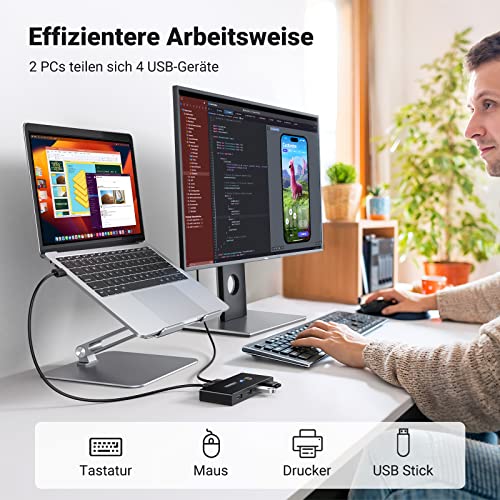 UGREEN USB Switch 2 PC 2 In 4 Out USB 3.0 Switch mit 2 A auf A Kabeln USB Umscahlter für Tastatur, Maus, Drucker, Scanner usw.