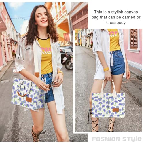 Image of Canvas Tote Bag for Women with Pockets Crossbody Bag Tote Shoulder Handbags Casual Work Bags Everything Tote Bag