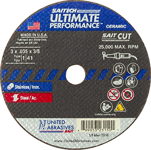 United Abrasives SAIT 23150 3x.035x3/8 Saitech Ultimate Performance Premium Cut-off Wheels, 100 pack
