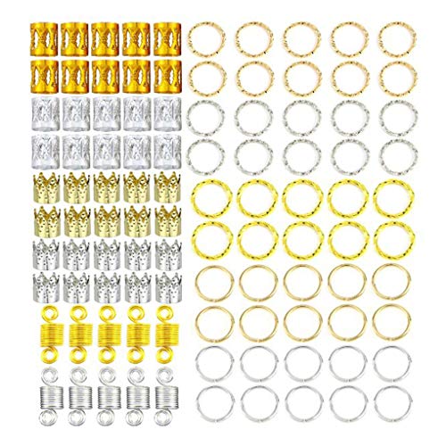 F-blue 100 Piezas/Set Mujeres Dreadlock Anillo de Chicas Beads Trenzas Tubo Clips diseño Hueco Adornos para el Cabello