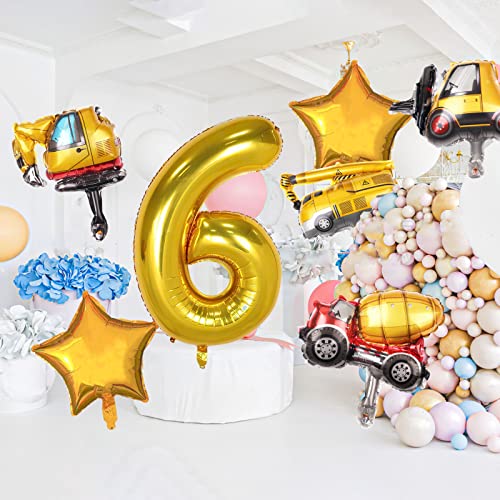 7 Pcs Construction Balloons,Construction Engineering Vehicle Birthday Number Mylar Foil Balloon Construction Birthday Party Supplies,Kids 6Th Birthday Party Gift Decorations(6Th) #TOP5