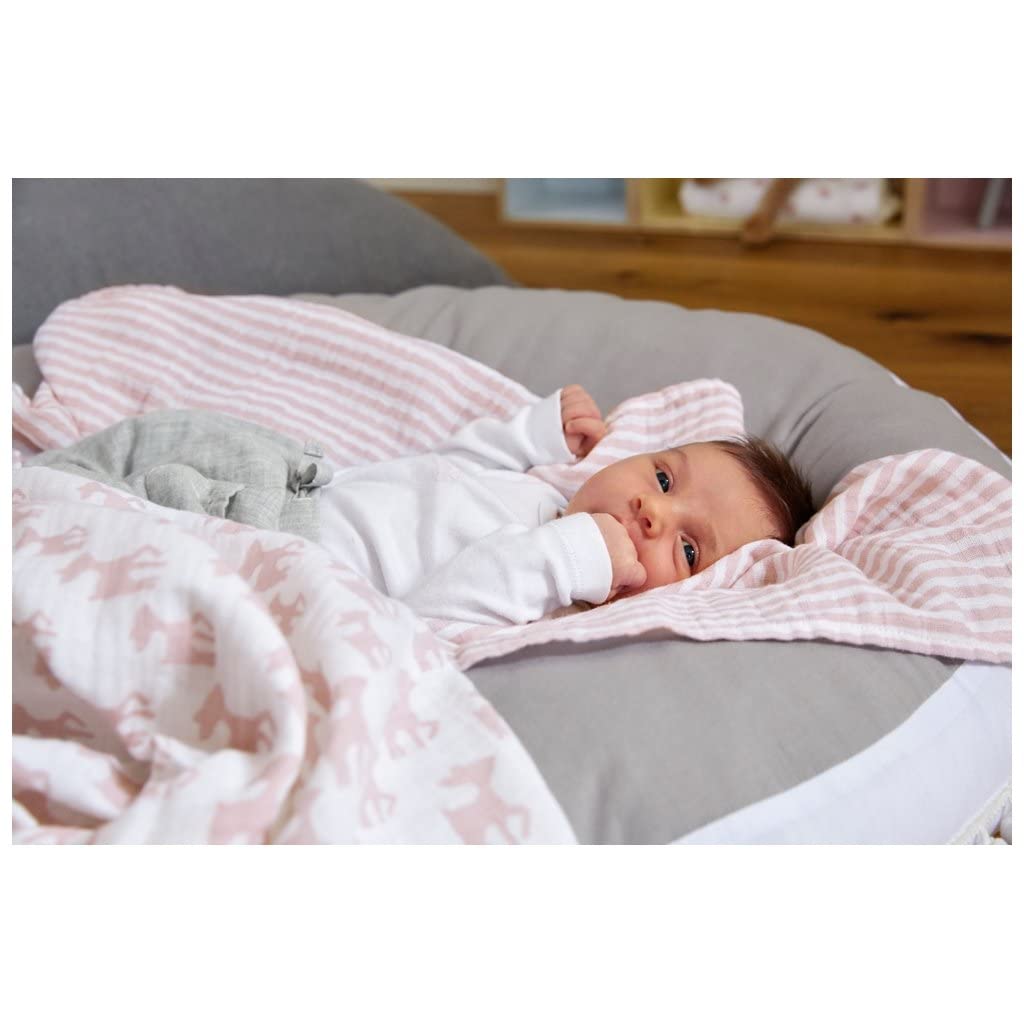 LÄSSIG Coperta Puck neonati Panno garza Set 3 pezzi cotone 80x80 cm Swaddle Garden Explorer Tractor