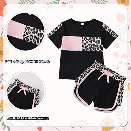 Image of FOCUTEBB Toddler Girl Clothes Baby Leopard T-Shirt Shorts Summer Set 18M-8Y