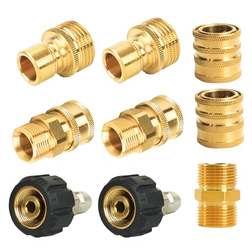 Hourleey Pressure Washer Adapter Set Quick Disconnect Kit with M22 Metric Male Thread Quick Connector M22 Swivel to 3/8 Quick Connect 3/4 to Quick Release M22 to M22 Convert 9 Pack