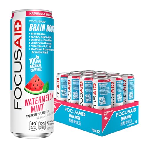Image of FOCUSAID Energy Drink, Brain Boost, Juicy Watermelon, Nootropics, Alpha-GPC, GABA, B-Complex, 100mg Caffeine, Yerba Mate, Green Tea, 100% Clean, No Artificial Sweeteners, 12 Oz(Pack of 12)