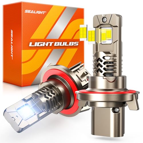 Image of SEALIGHT H13 /9008 LED Light Bulbs Hi /Low Beam, 10X Super Brighter, 1:1 Halogen Size, 6500K Cool White, 70,000Hrs Long Service Life with Cooling Fan, Plug and Play, Pack of 2