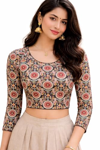Image of Fressia Fabrics Women's Cotton Readymade Saree Blouse Stretchable Crop Top Choli Bustier Top