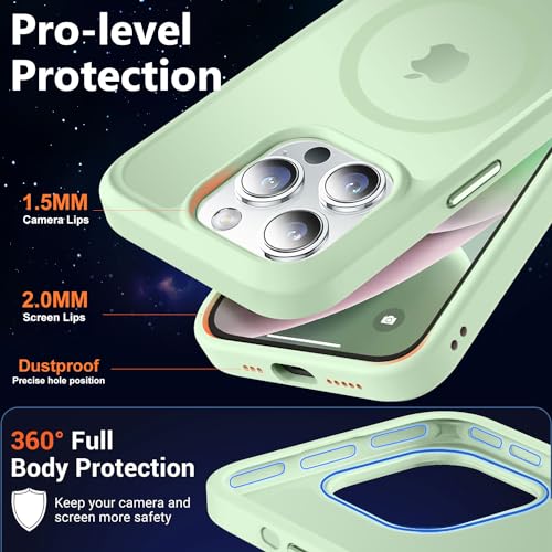 Image of MOCCA Strong Magnetic for iPhone 14 Pro Case, [Compatible with Magsafe][13FT Military Drop Protection] Slim Translucent Matte Shockproof Case for iPhone 14 Pro Phone Case 6.1'', Light Green