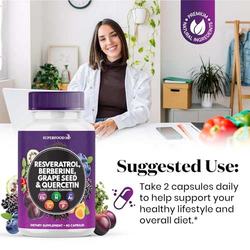 resveratrol berberine grape seed extract quercetin - polyphenol supplement with noni extract n-acetyl cysteine acai extract - made in the usa - 120 capsules