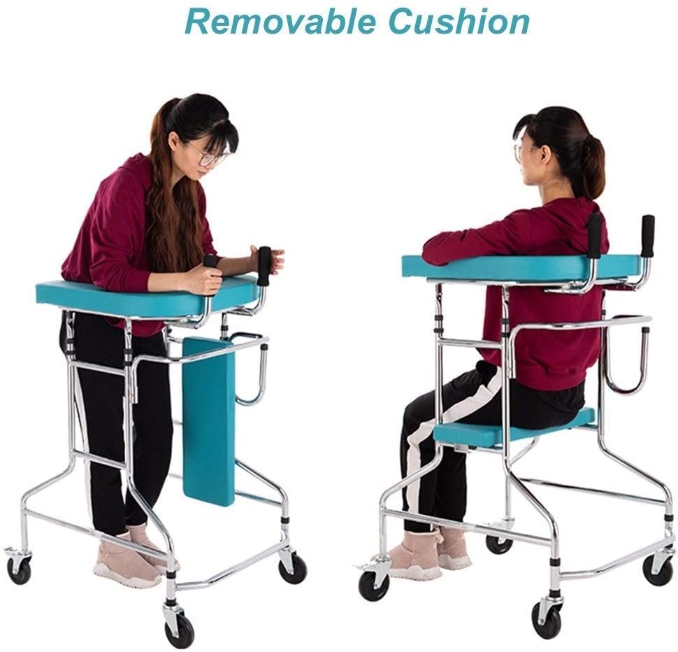 ①PCW歩行器　W1B ジュニア用　背もたれクッション付　屋外用&室内用タイヤ有 歩行器 アルミ製 固定型 伸縮 四脚歩行器 スライドフィット ロー